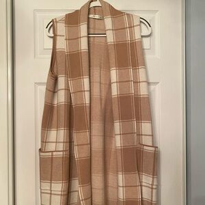 Max Studio Tan and Cream Checkered Vest